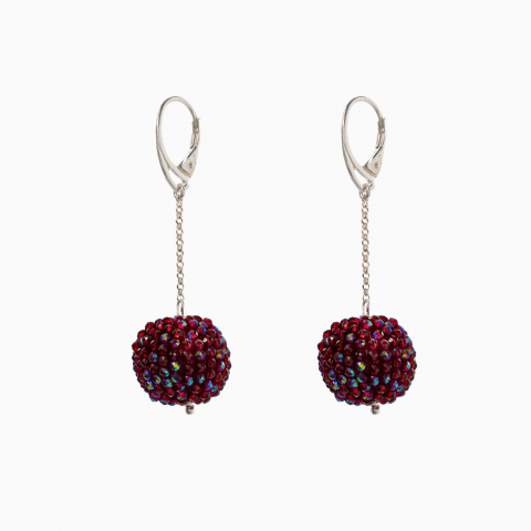 Oversized Finesse Collection - Cercei argint cristale rosii AB microfatetat de 2 mm bila de 17 mm