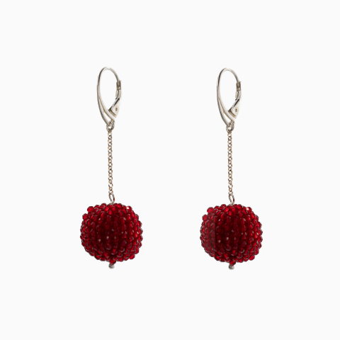 Oversized Finesse Collection - Cercei argint cristale rosii microfatetat de 2 mm bila de 18 mm