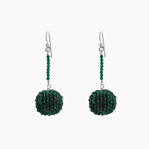 Oversized Finesse Collection - Cercei argint cristale smarald microfatetat de 2 mm bila de 17 mm