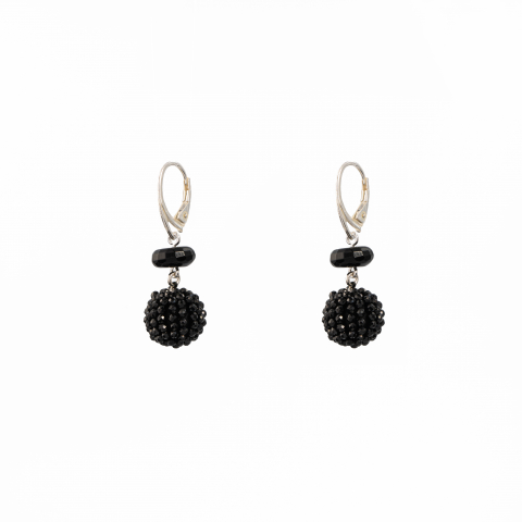 Oversized Finesse Collection - Cercei argint pietre semipretioase bila spinel negru 14 mm, disc onix negru 10x4 mm 