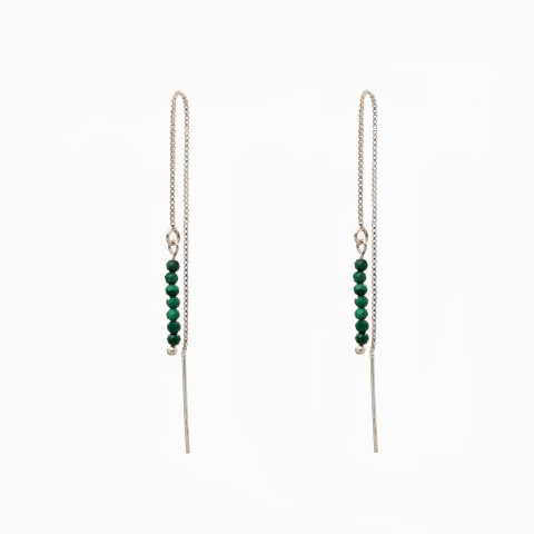 Cercei dama - Cercei argint pietre semipretioase malachit microfatetate 2 mm, lungime totala 12 cm