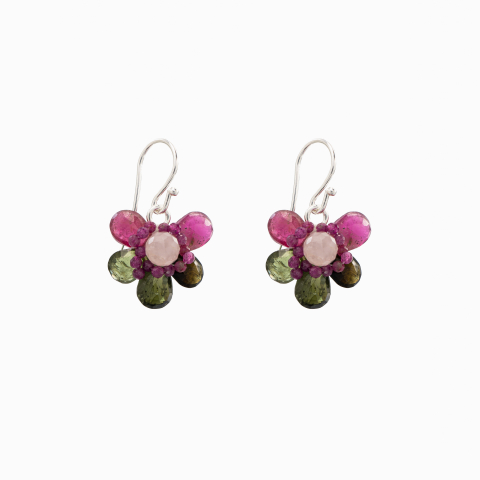 Colectia Stone Flowers - Cercei argint pietre semipretioase turmalina multicolora btiolete rubin microfatetat 2 mm cuart roz