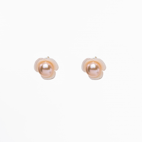 Colectia Pure Pearls - Cercei floare sidef  roz 10 mm perla cultura roz 6 mm