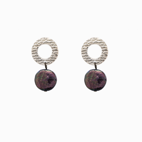 Cercei dama - Cercei perla de cultura negru/mov banut 13 mm