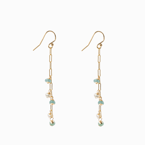 Colectia Pure Pearls - Cercei perle cultura 4 mm jad 4 mm lant paperclip Gold filled 1/20 14K