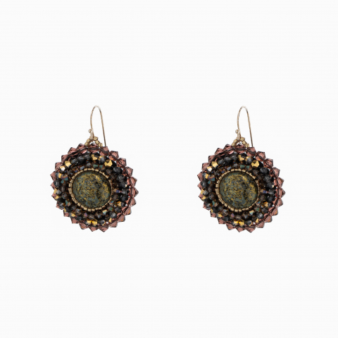 Cercei dama - Cercei rotunzi cristale cehesti aurii cabochons  blue spotted D 14 m