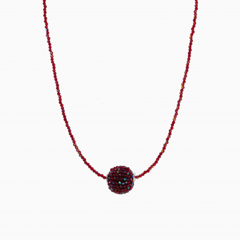 Oversized Finesse Collection - Colier argint cristale rosii AB microfatetat de 2 mm bila de 17 mm lungime 42 cm