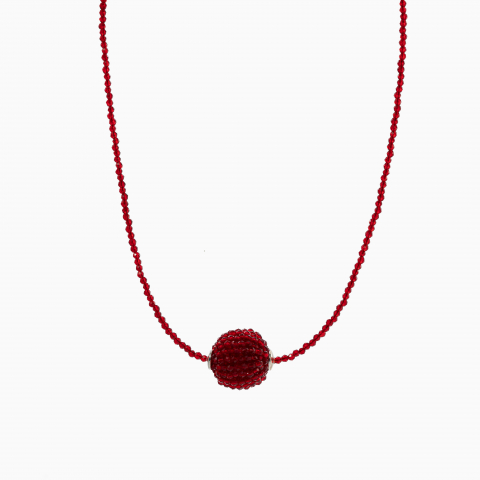 Oversized Finesse Collection - Colier argint cristale rosii microfatetat de 2 mm bila de 18 mm lungime 42 cm