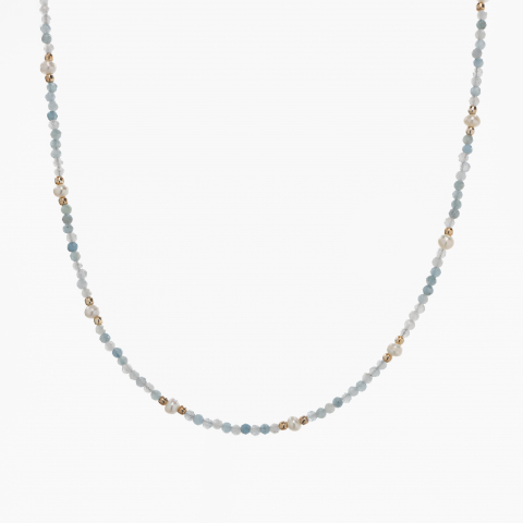 Coliere dama - Colier argint pietre semipretioase acvamarin 2 mm si perlute de cultura lungime 42 cm