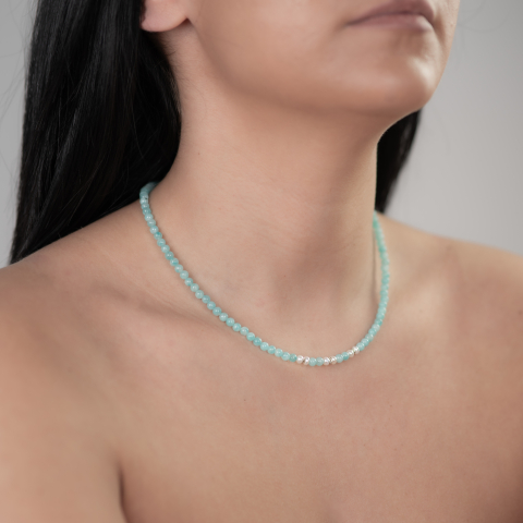 Colier argint pietre semipretioase acvamarin 3 mm si perle de cultura lungime 42 cm [2]