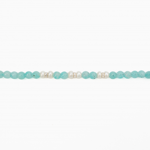 Colier argint pietre semipretioase acvamarin 3 mm si perle de cultura lungime 42 cm [1]