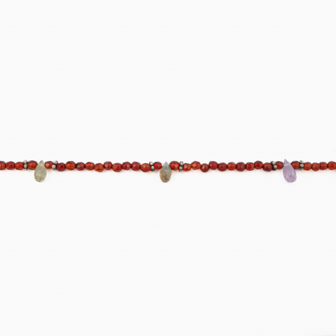 Colier argint pietre semipretioase carneol microfatetat 2 mm briolete din safir multicolor lungime 42 cm [1]