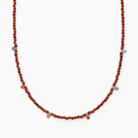 Coliere dama - Colier argint pietre semipretioase carneol microfatetat 2 mm briolete din safir multicolor lungime 42 cm