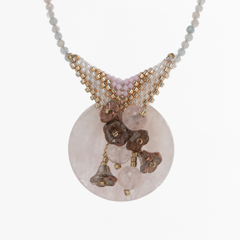 Colier argint pietre semipretioase cuart roz  morganit microfatetat de 2,5 mm lungime 50 cm [1]