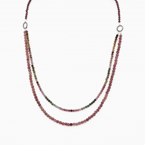 Coliere dama - Colier argint pietre semipretioase granat microfatetat 2.5 mm, turmalina roz si turmalina multicolora lungime 42 cm