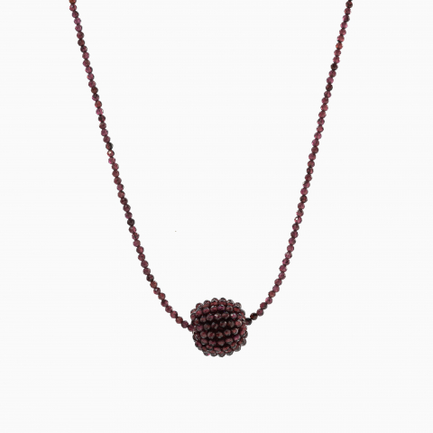 Oversized Finesse Collection - Colier argint pietre semipretioase granat microfatetat de 2,5 mm bila de 18 mm lungime 42 cm