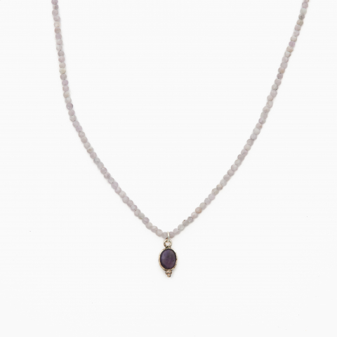 Coliere dama - Colier argint pietre semipretioase kunzit microfatetat 2.5 mm accesoriu din ametist lungime 42 cm