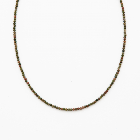 Coliere dama - Colier argint pietre semipretioase unakit microfatetat de 2 mm lungime 40 cm