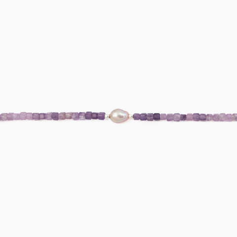 Colier argint pietre semipretioase lepidolit cubulete 2.5 mm perle de cultura  lungime 42 cm [1]