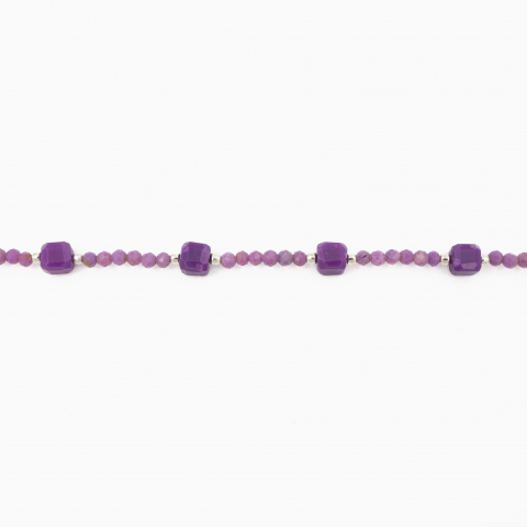 Colier argint pietre semipretioase lepidolit microfatetat 2 mm si cuburi de 4 mm lungime 42 cm [1]