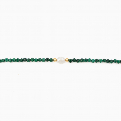 Colier argint pietre semipretioase malachit microfatetat de 2,5 mm cu perla de cultura lungime 42 cm [1]