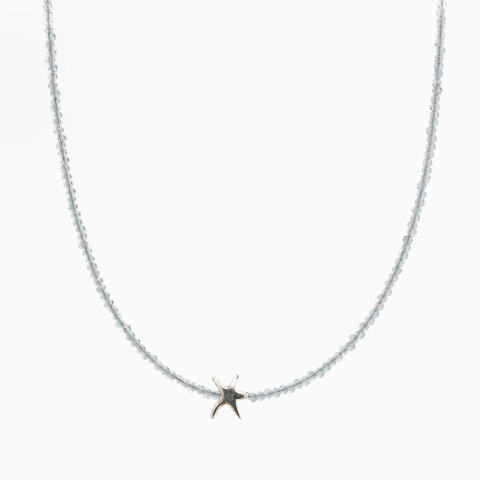 Coliere dama - Colier argint pietre semipretioase microfatetate acvamarin 2 mm  lungime 42 cm