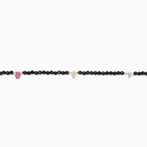 Colier argint pietre semipretioase microfatetate din spinel 2 mm si briolete din safire multicolore lungime 42 cm [1]