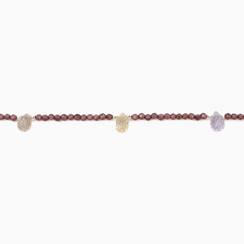 Colier argint pietre semipretioase microfatetate  granat 3 mm si briolete din ametrin lungime 42 cm [1]