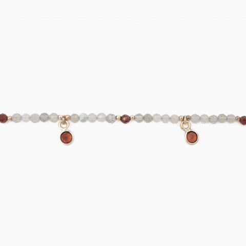 Colier argint pietre semipretioase microfatetate labradorit si granat 3 mm  lungime 45 cm [1]
