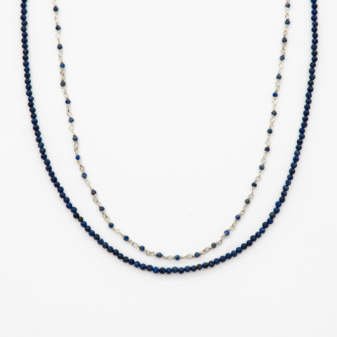 Colier argint pietre semipretioase microfatetate  lapis lazuli de 2 mm  lungime 42 cm Coliere dama - Colier argint pietre semipretioase microfatetate  lapis lazuli de 2 mm  lungime 42 cm