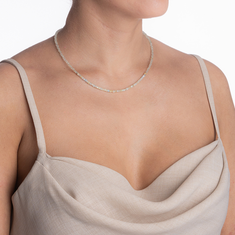 Colier argint pietre semipretioase microfatetate prehnit 3 mm si cubulete din crisopraz lungime 42 cm [3]