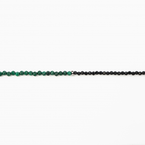 Colier argint pietre semipretioase microfatetate spinel si malachit 2 mm cu elemente  decorative din argint lungime 42 cm [1]