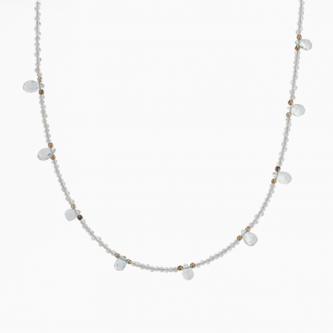 Coliere dama - Colier argint pietre semipretioase piatra lunii microfatetate 2 mm cu briolete din acvamarin  lungime 42 cm