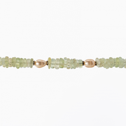 Colier argint pietre semipretioase prehnit rotunde de 6 mm, perla de cultura, onix  lungime 58 cm [1]