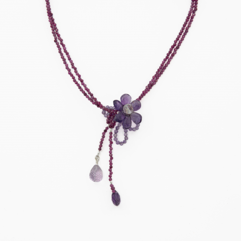 Colectia Stone Flowers - Colier argint pietre semipretioase rubin microfatetat 2 mm lungime 42 cm