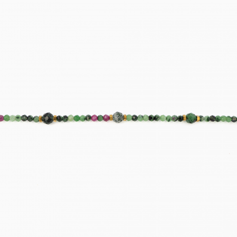 Colier argint pietre semipretioase rubin zoisit microfatetat 2 mm lungime 50 cm [1]
