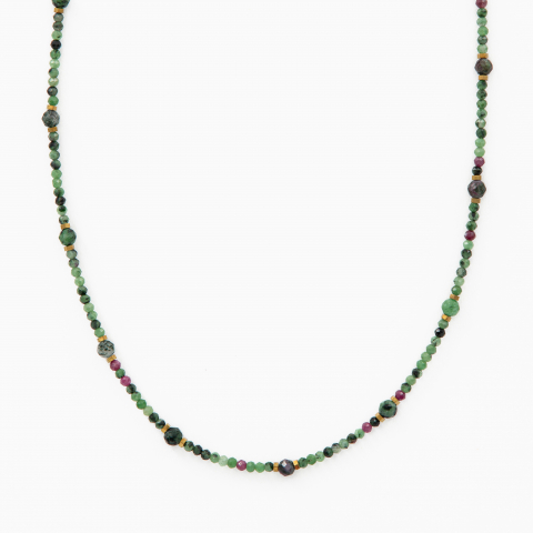 Coliere dama - Colier argint pietre semipretioase rubin zoisit microfatetat 2 mm lungime 50 cm