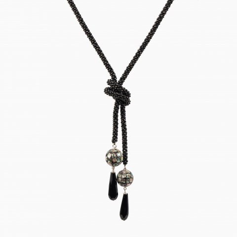 Coliere dama - Colier argint pietre semipretioase spinel microfatetat bila sidef si brioleta onix negru