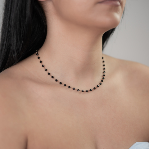 Colier argint pietre semipretioase spinel negru 2.5 mm  lungime 42 cm [2]