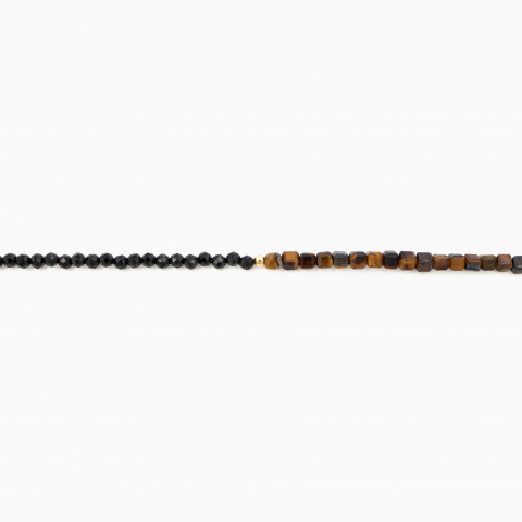 Colier argint pietre semipretioase spinel negru 2,5 mm si cubulete din ochi de tigru lungime 41 cm [1]