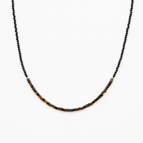 Coliere dama - Colier argint pietre semipretioase spinel negru 2,5 mm si cubulete din ochi de tigru lungime 41 cm