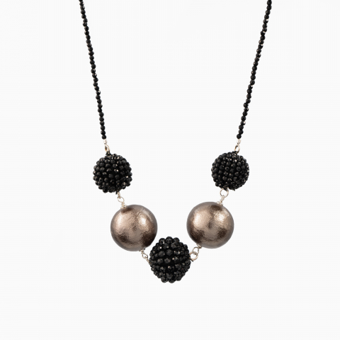 Coliere dama - Colier argint pietre semipretioase spinel negru bile de 14 si 16 mm bila bronz tip perla Japonia 20 mm