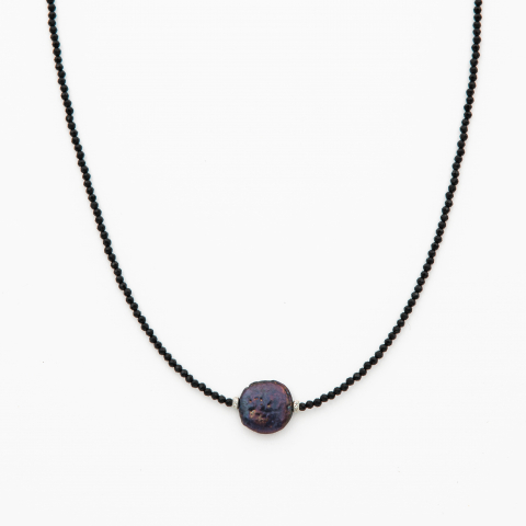 Coliere dama - Colier argint pietre semipretioase spinel negru microfatetat 2,5 mm cu perla cultura cu irizatii mov lungime 42 cm