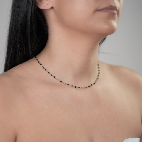 Colier argint pietre semipretioase spinel negru microfatetat 3 mm lungime 42 cm [2]