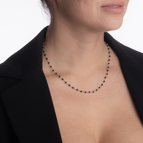 Colier argint pietre semipretioase spinel negru microfatetat 3 mm lungime 42 cm [4]