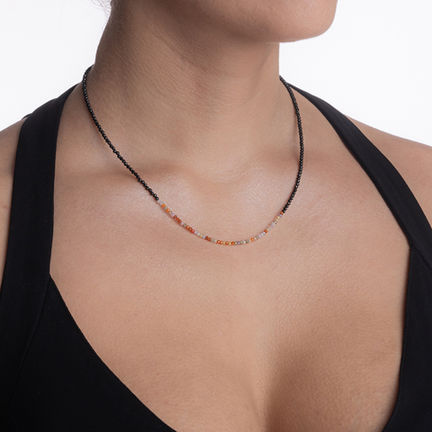 Colier argint pietre semipretioase spinel negru si zirconiu multicolor de 2 mm lungime 42 cm [3]
