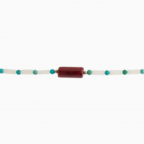 Colier argint pietre semipretioase turcuaz de 2 mm coral alb  si coral rosu lungime 41 cm [1]