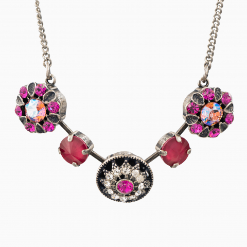 Colier cristale Austria gama culori roz fucsia montate in casete argint antichizat [1]