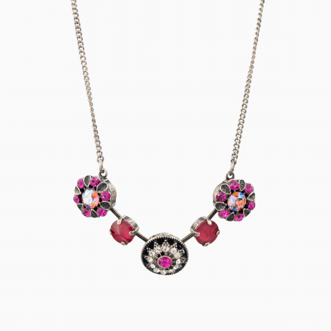Colectia Crystals - Colier cristale Austria gama culori roz fucsia montate in casete argint antichizat