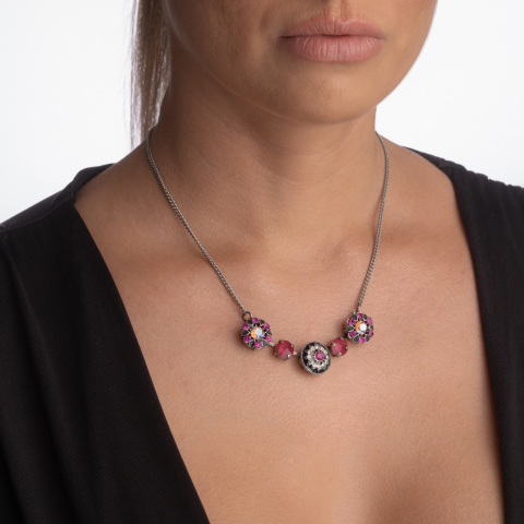 Colier cristale Austria gama culori roz fucsia montate in casete argint antichizat [3]